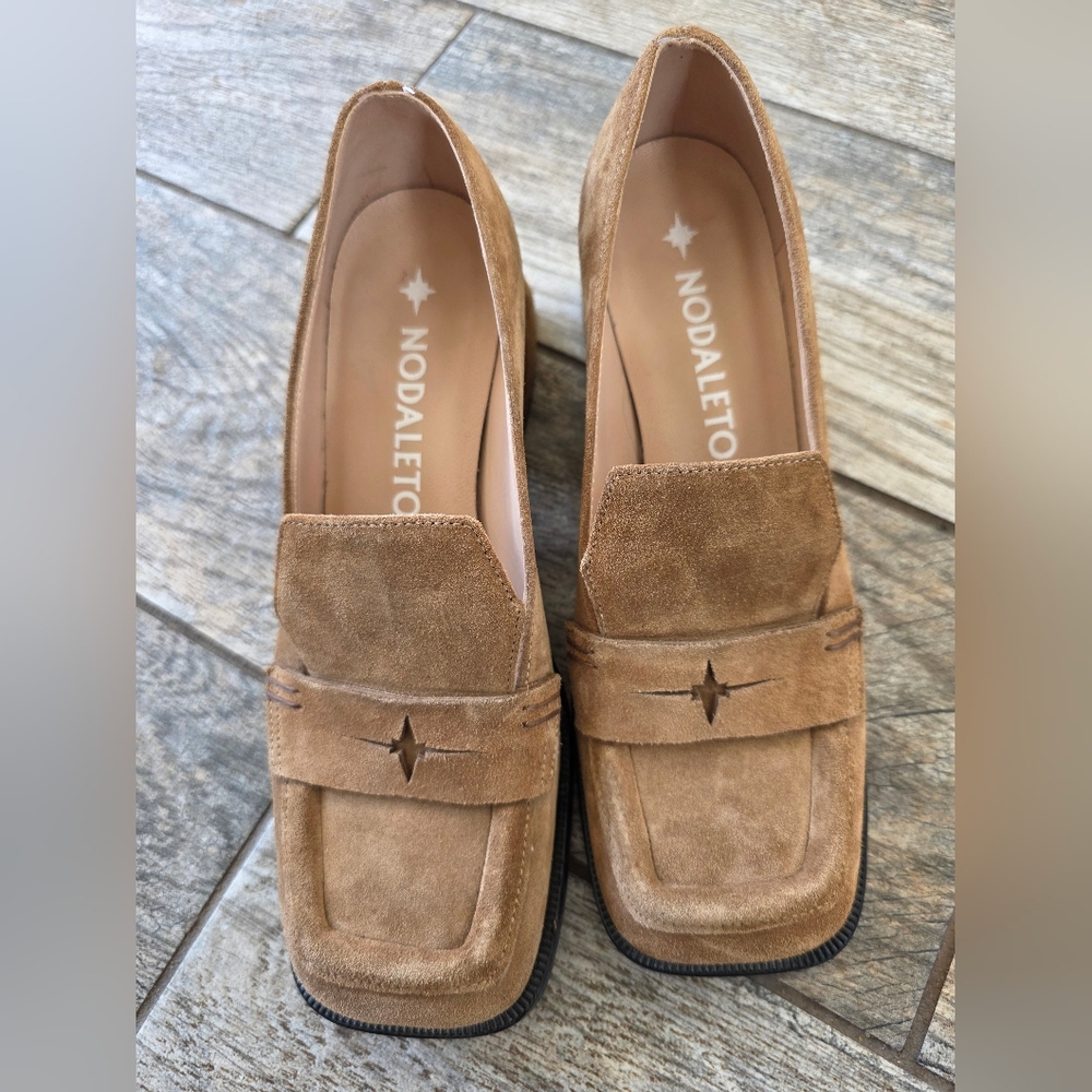Nodaleto Women's Bulla Cara Hazel Tan Suede Block Heel Loafers 37 7